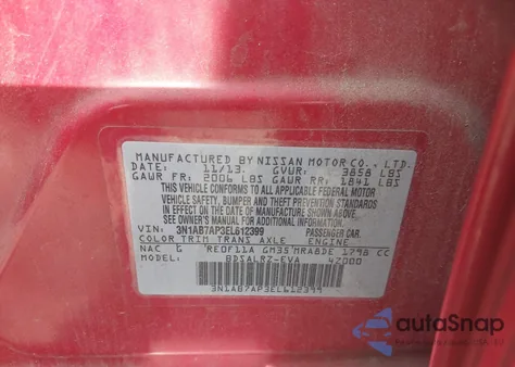 2014 Nissan Sentra Sr из США, поврежденный, VIN 3N1AB7AP3EL612399